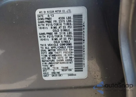 2013 Nissan Rogue S из США, поврежденный, VIN JN8AS5MT4DW025197